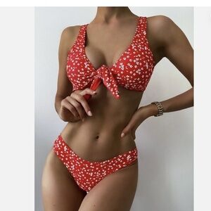 Red Floral Reversible Bikini Set Non Padded Sz S